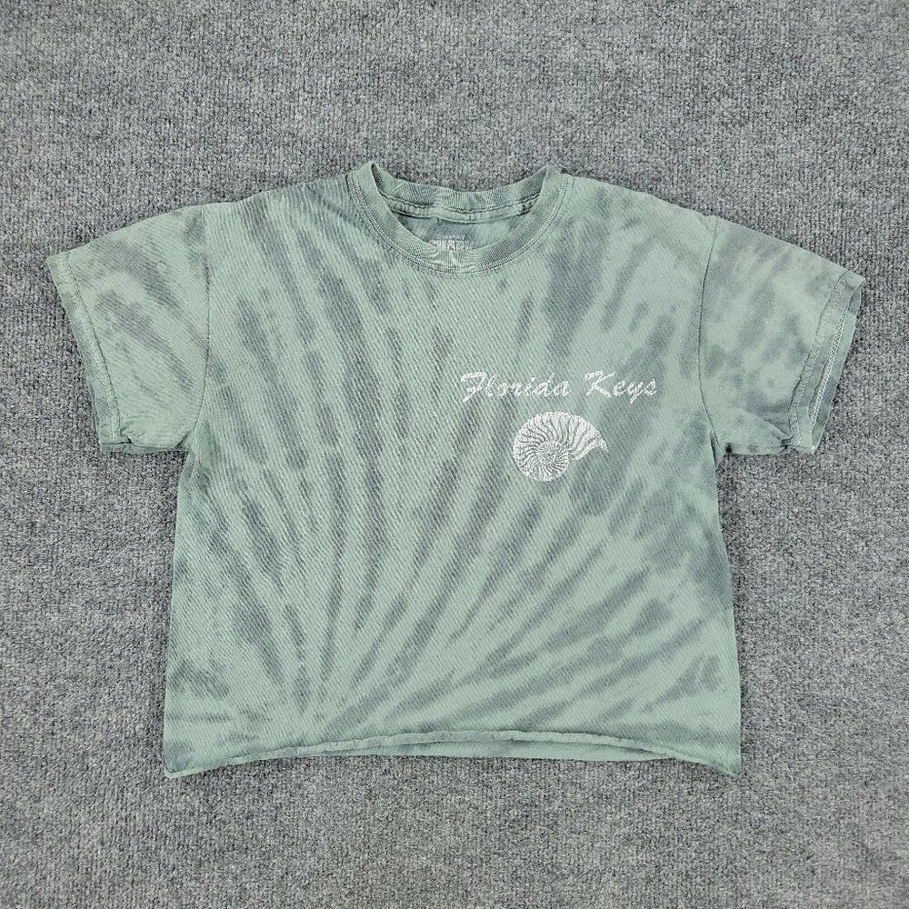 Discovery Shark Week Shirt Women XS Green Florida Tie Dye Crop Top Short Sleeve